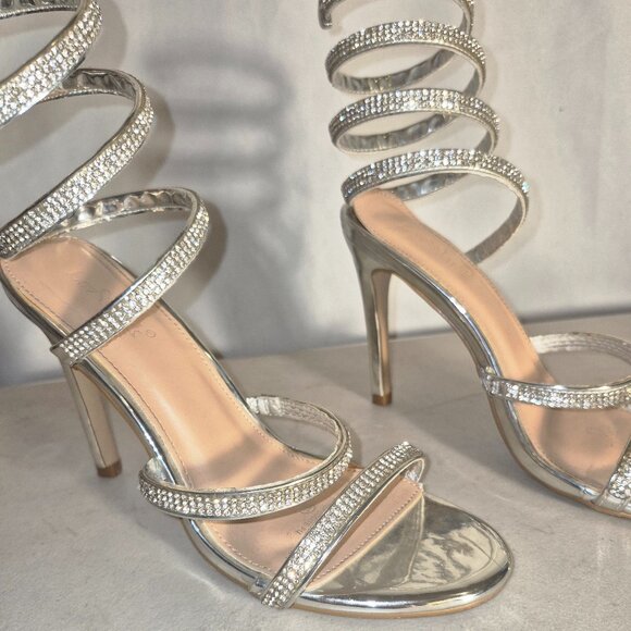 Lov Mark Spiral leg wrap 4" heels, silver and rhinestone in size 6.5 - Picture 14 of 16